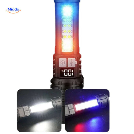 Torchlite Zaklamp noodverlichting met wit en blauw rood ledlicht www.middo.nl