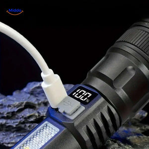 Torchlite Zaklamp oplaadbare ledlamp met usb aansluiting en display www.middo.nl
