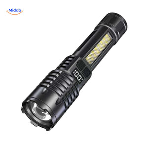 Torchlite Zaklamp oplaadbare zaklamp met digitale batterijmeter www.middo.nl