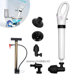 Instructies en onderdelen van de luchtdruk ontstopper.