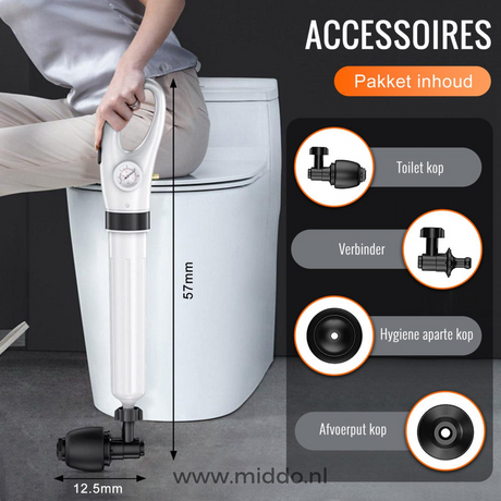 Luchtdruk ontstopper met comfortabele grip en functies.