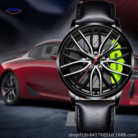 TurboGear Automatisch Horloge leren band en groene accenten www.middo.nl