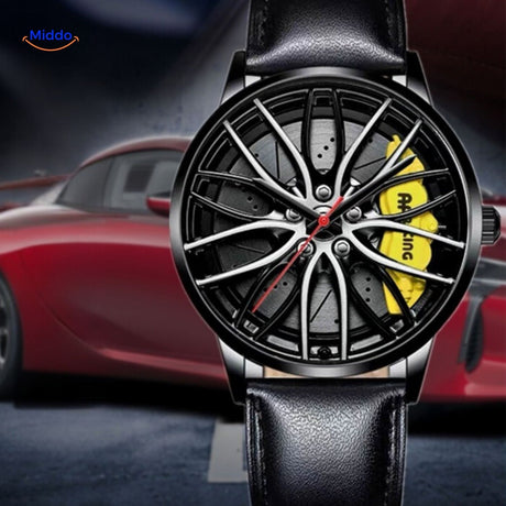 TurboGear Automatisch Horloge met gele details en leren band sportief www.middo.nl