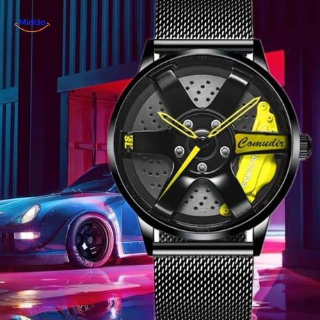 TurboGear Automatisch Horloge sportief met gele en mesh band www.middo.nl
