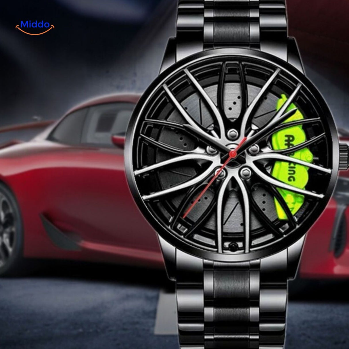 TurboGear Automatisch Horloge stalen band met groene details www.middo.nl