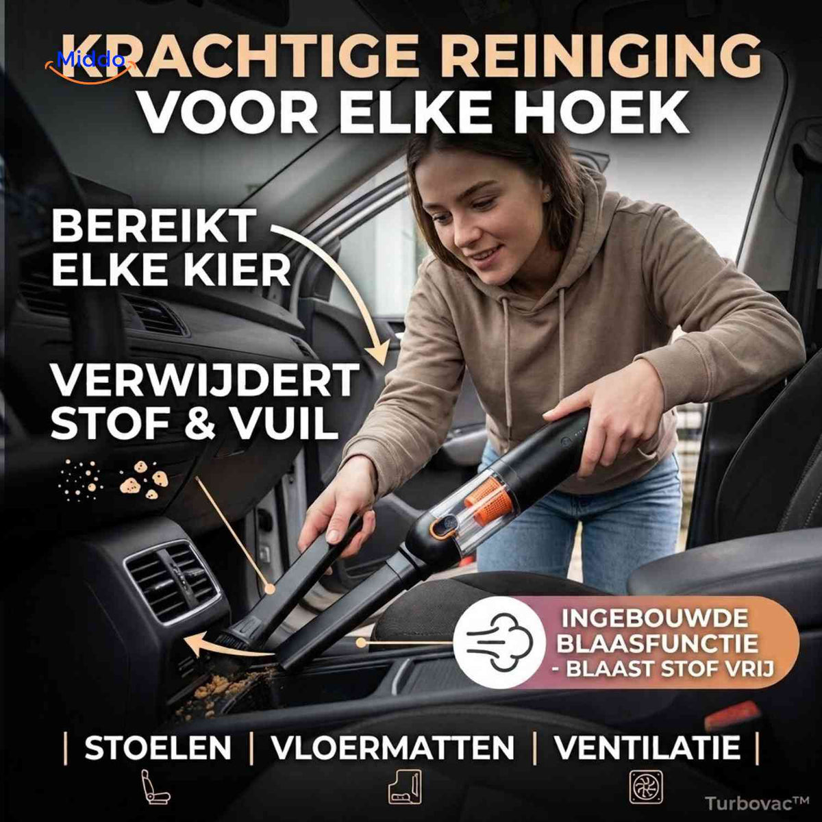 Turbovac Autostofzuiger compacte draadloze auto stofzuiger www.middo.nl