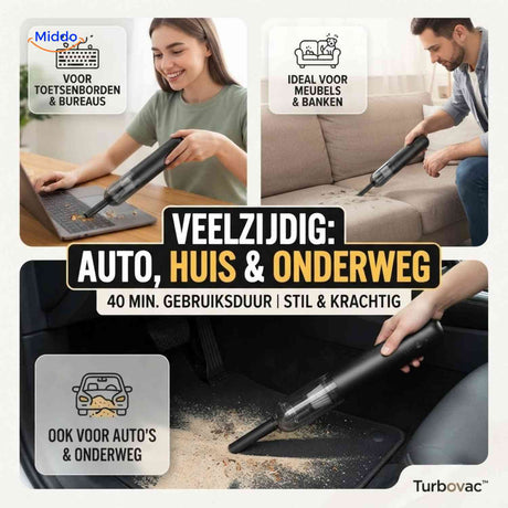 Turbovac Autostofzuiger krachtige reiniging voor auto interieur www.middo.nl