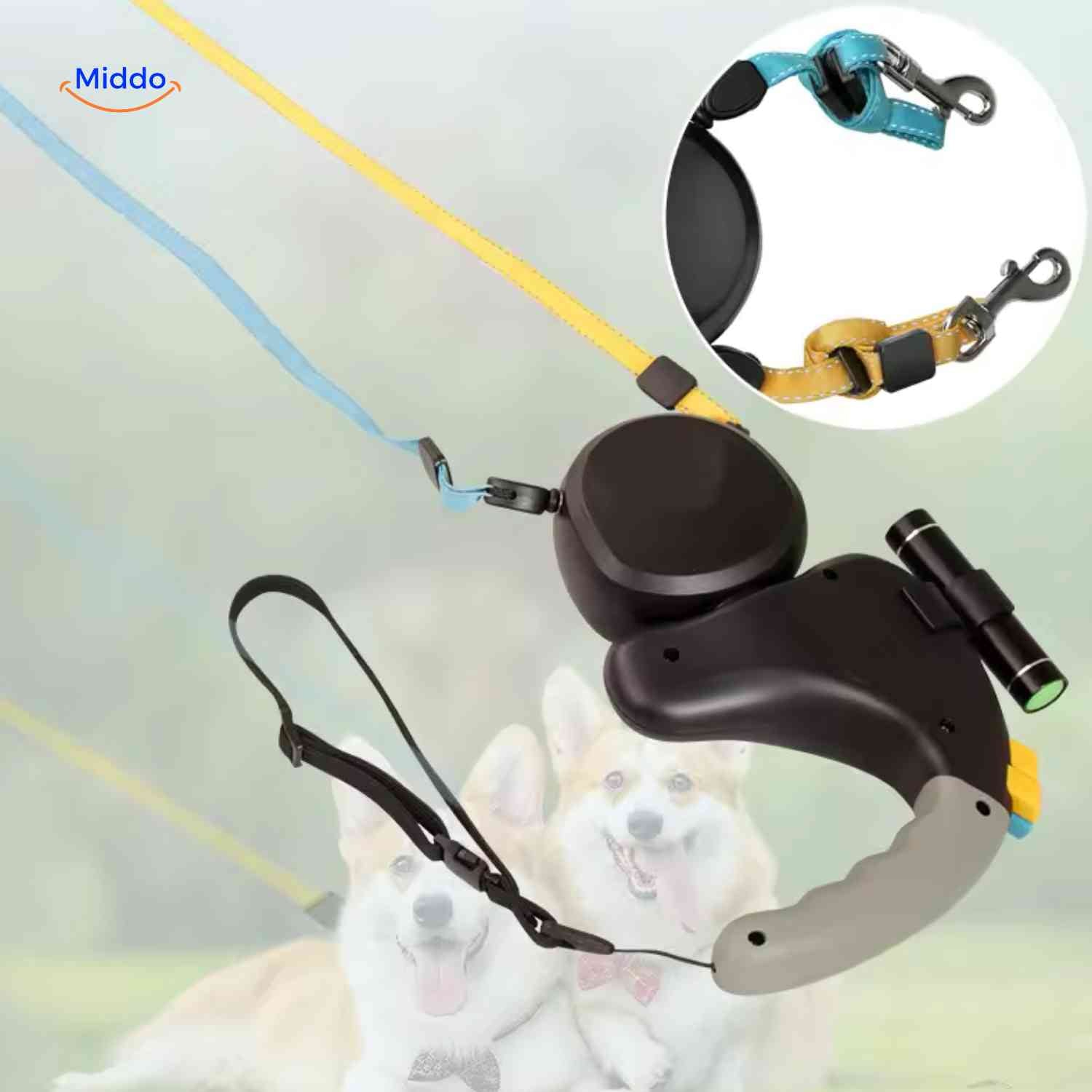 TweeTrek Hondenriem dubbele leiband close up www.middo.nl