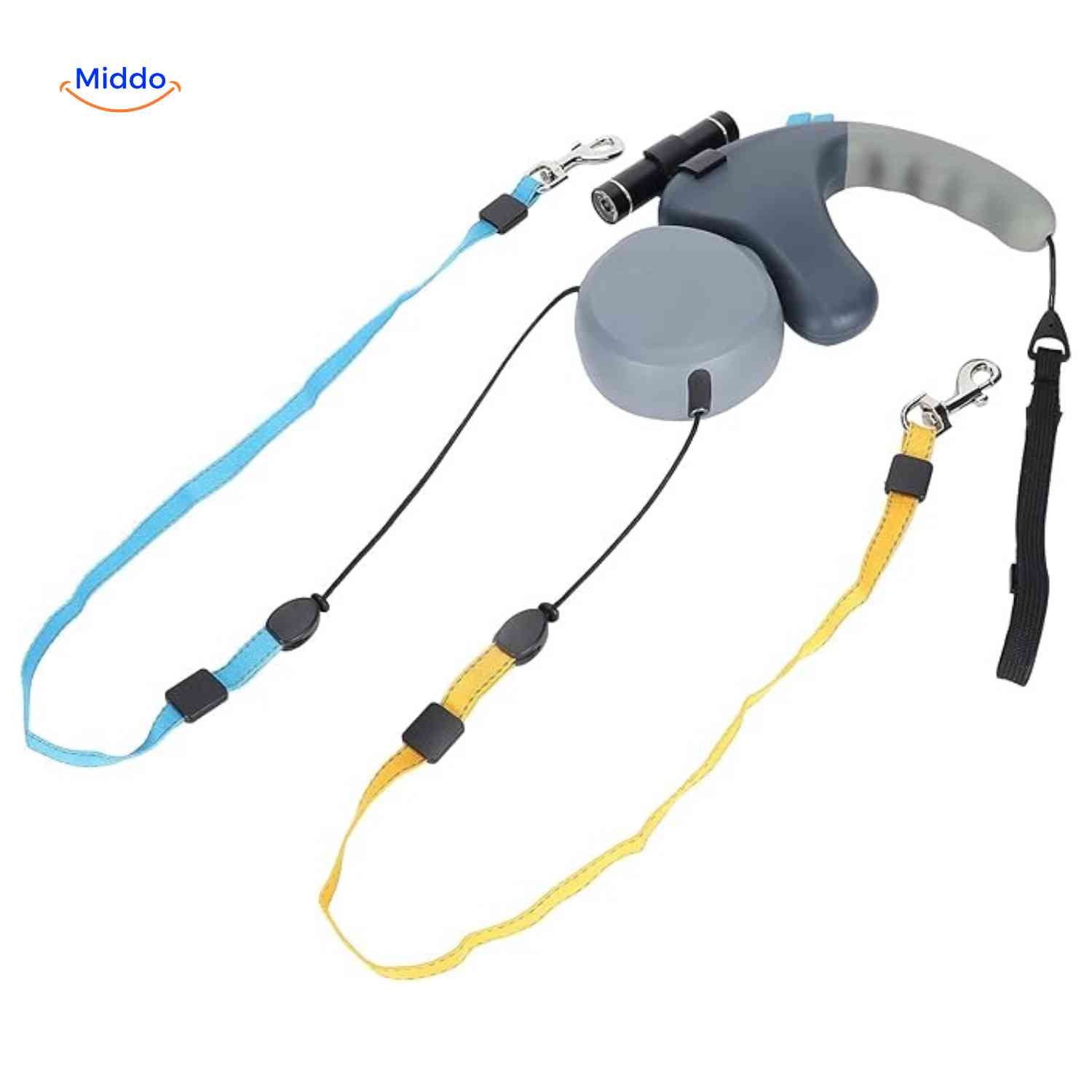 TweeTrek Hondenriem gescheiden lijnen en handvat www.middo.nl