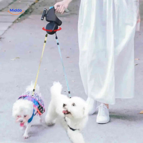 TweeTrek Hondenriem twee honden uitlaten anti klit www.middo.nl