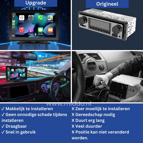 Voorbeeld foto's van hoe de CarPlay te instaleren van de speakers en waar hij kan hangen.