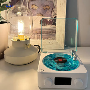 Witte Vinyl Sterrenhemel Platenspeler op bureau www.middo.nl