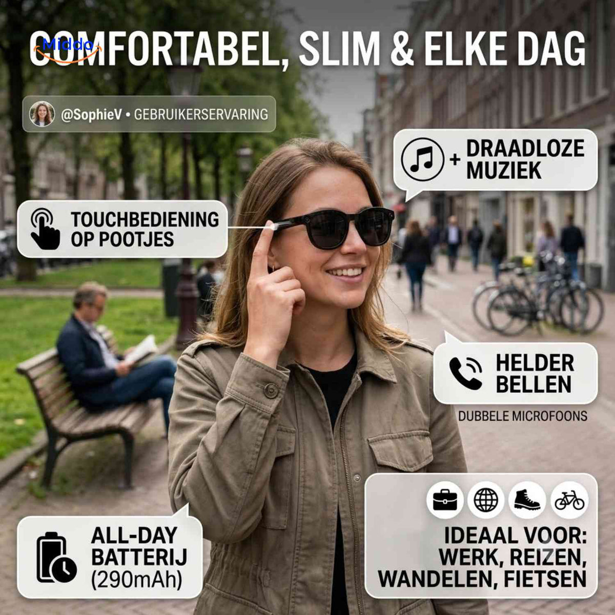 VisiCam AI Bril comfortabele ai bril bellen muziek batterij www.middo.nl
