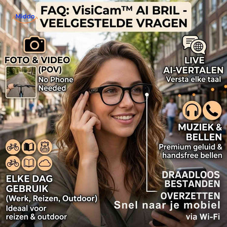 VisiCam AI Bril faq ai vertalen foto video dagelijks gebruik www.middo.nl