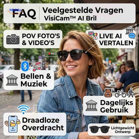 VisiCam AI Bril faq pov camera live vertalen bellen www.middo.nl