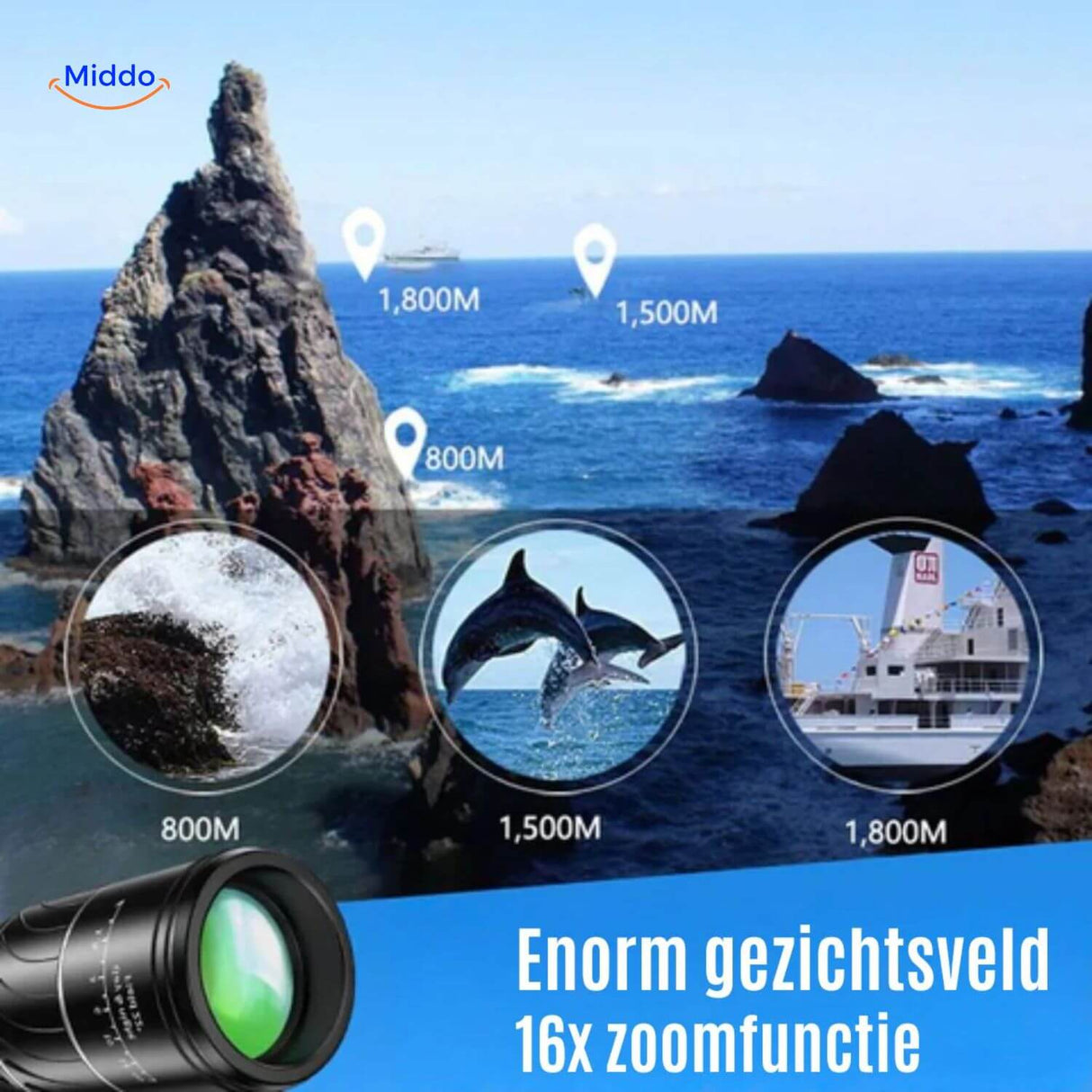 VisioZoom Scope monoculair 16x zoom uitstekende gezichten afstand www.middo.nl