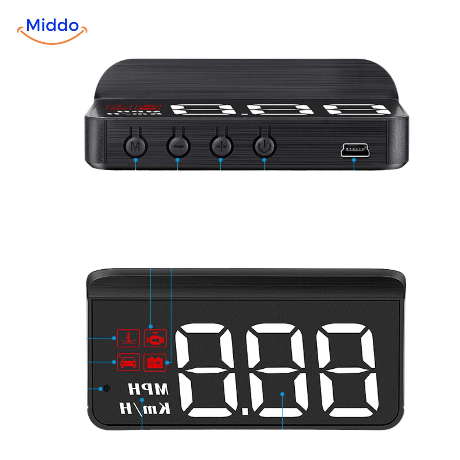 Visiopro M3 HUD nacht en dagweergave auto snelheidsprojectie middo.nl