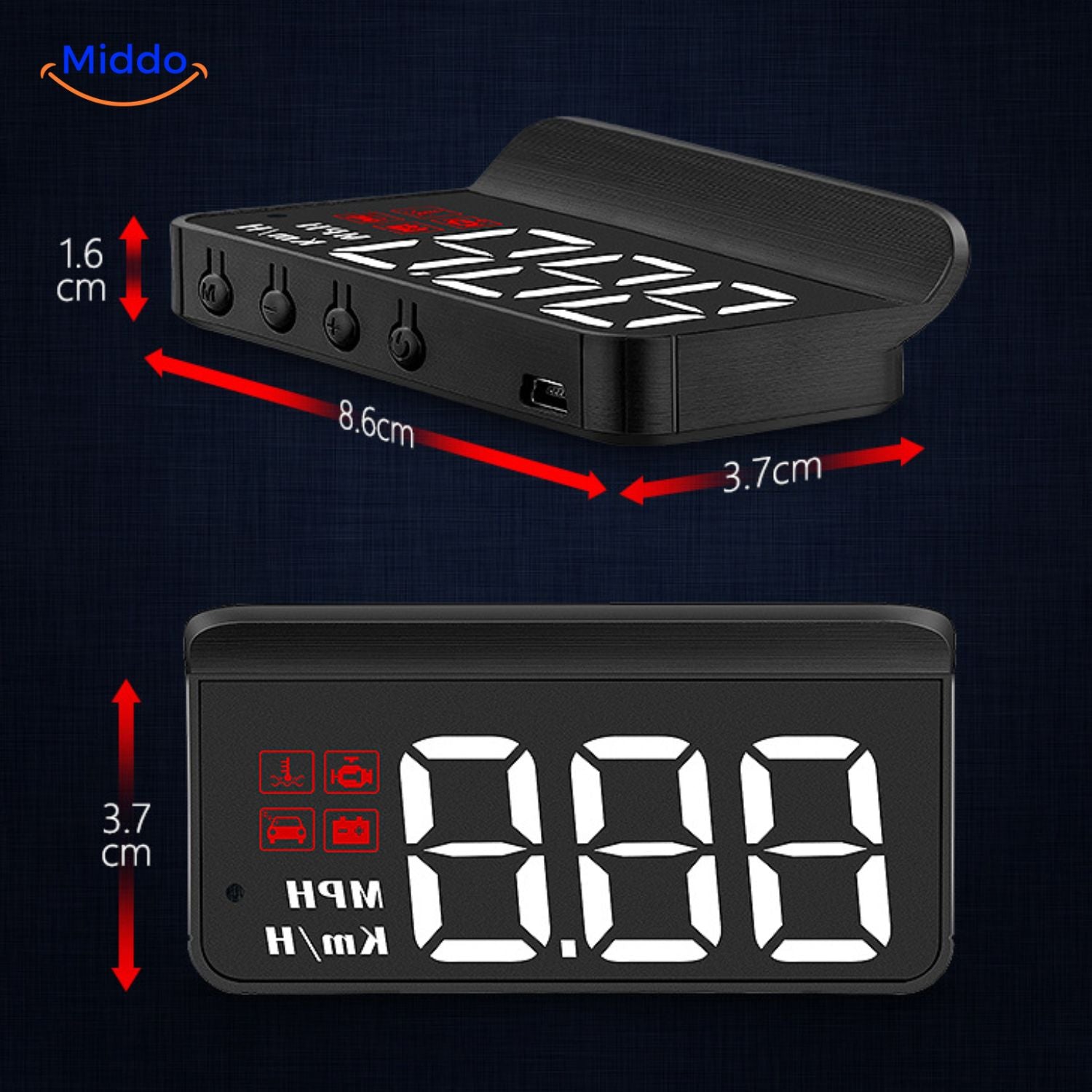 Visiopro M3 HUD snelheidsmeter met duidelijke led display auto middo.nl