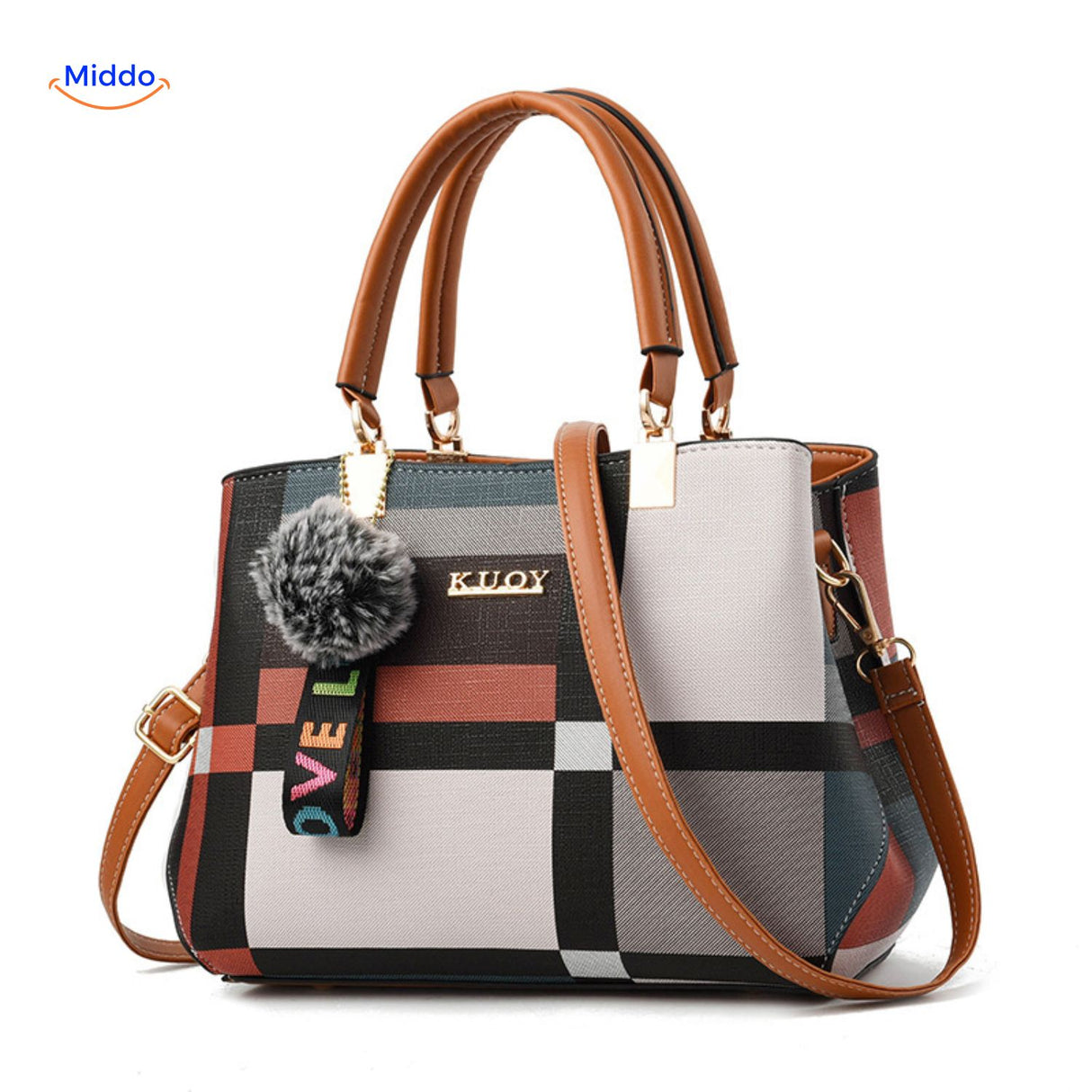 VivaLuxe Tote chique met pompon en meer contrast kleuren www.middo.nl