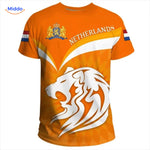 Oranje supporter T-shirt met abstracte leeuw, vier Nederland op het EK 2024.