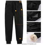 Zwarte thermo broek met fleecevoering en details