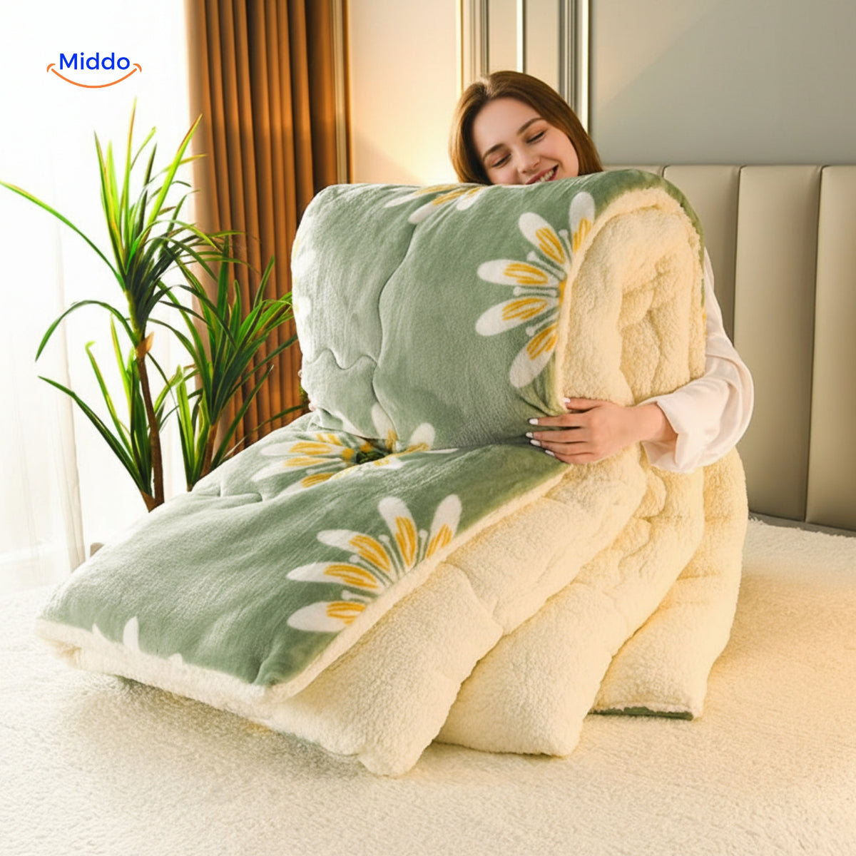 Warmora Deken dikke fleece deken met sherpa voering voor extra warmte www.middo.nl