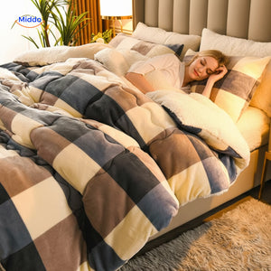 Warmora Deken dikke plaid met sherpa en ruitpatroon www.middo.nl