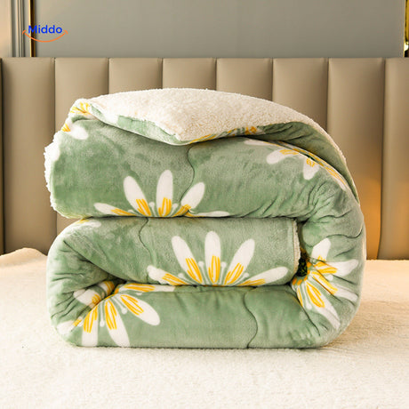 Warmora Deken dikke winterdeken met sherpa en bloemenprint www.middo.nl