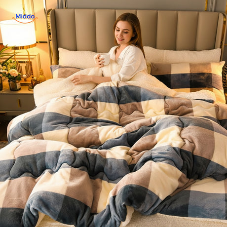 Warmora Deken luxe winterdeken met sherpa en ruitdesign www.middo.nl