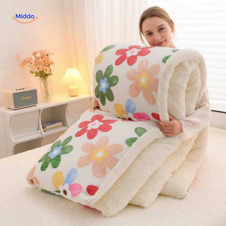 Warmora Deken zachte winterdeken met sherpa voering voor bank en bed www.middo.nl