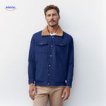 WinterFlex Herenjas donkerblauw met bruine kraag www.middo.nl