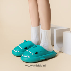 aWintersSharkies turquoise sloffen voor koude winterdagen