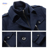 WoolGuard Dubbele Kraag Details Donkerblauwe Jas