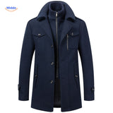 WoolGuard Dubbele Kraag Donkerblauwe Winterjas