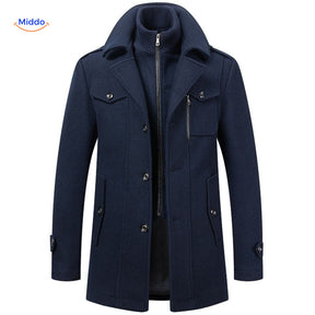 WoolGuard Dubbele Kraag Donkerblauwe Winterjas