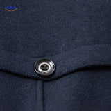 WoolGuard Dubbele Kraag Knoopdetail Donkerblauwe Jas