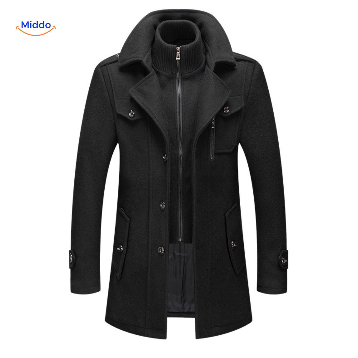 WoolGuard Dubbele Kraag Zwarte Winterjas