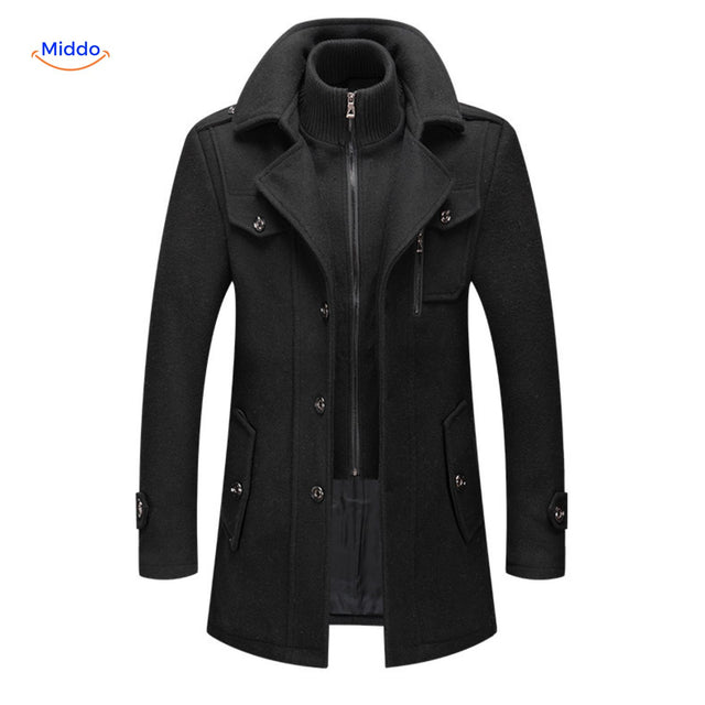 WoolGuard Dubbele Kraag Zwarte Winterjas