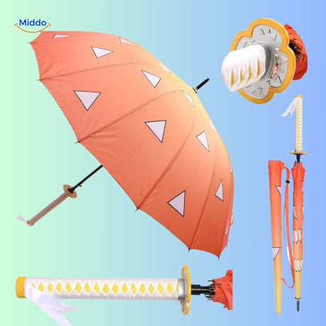 ZenBrella animeparaplu groene en zwarte checkerboard paraplu met zwart rood zwaardhandvat middo.nl