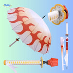 ZenBrella animeparaplu wit met oranje vlamprint en zwaardachtige grip middo.nl