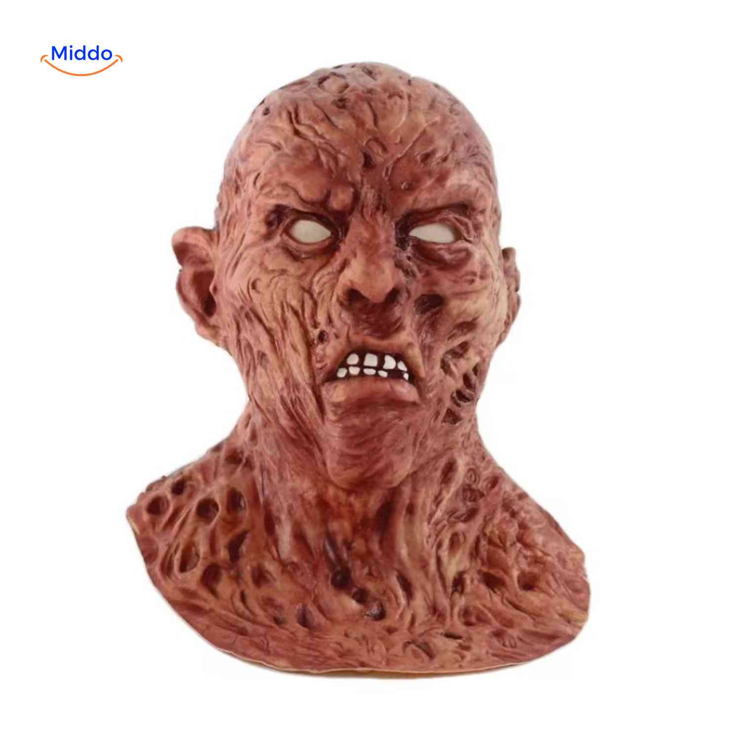 Zombiora Masker verbrand gezichtsmasker met zichtbare tanden www.middo.nl