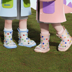 Zureto Shark Regenlaarzen kind met roze regenjas en gekleurde stippen laarzen