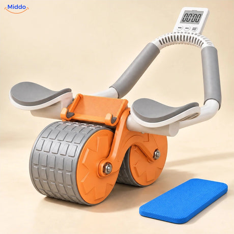AbWheel Pro™ – Oranje met Timer – kniemat 34 × 15 cm