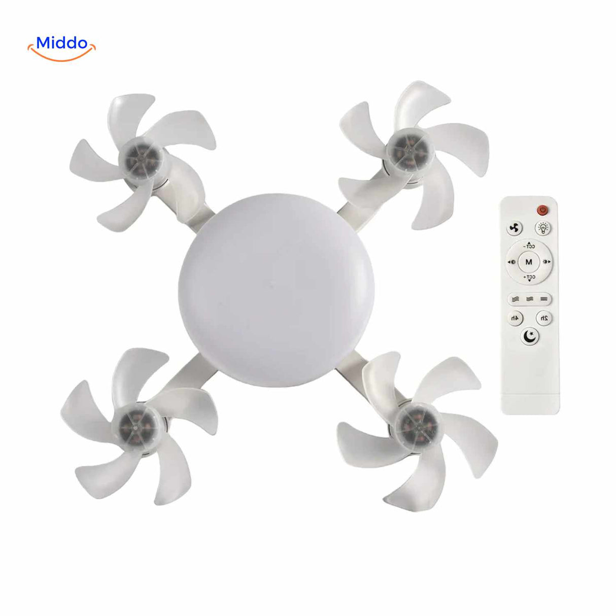 aeroglow ventilatorlamp topaanzicht met vier ventilatoren en afstandsbediening www.middo.nl