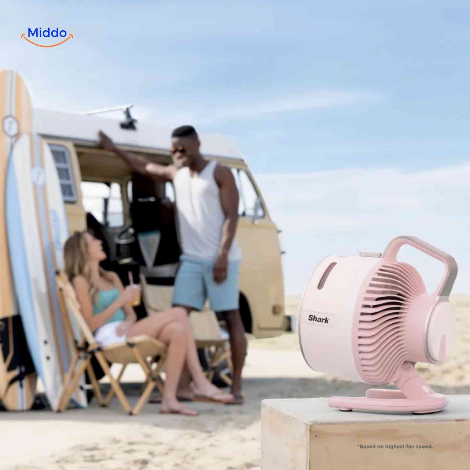 airstream ventilator pink strandventilator met handgreep voor reizen www.middo.nl