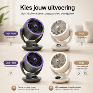 Airstream ventilator van Middo met keuze tussen plug-in type en USB oplaadbare variant met display
