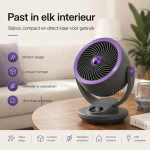 Stijlvolle Airstream ventilator van Middo met compact design voor slaapkamer woonkamer en kantoor