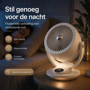 Airstream ventilator van Middo op nachtkastje voor stille verkoeling tijdens het slapen