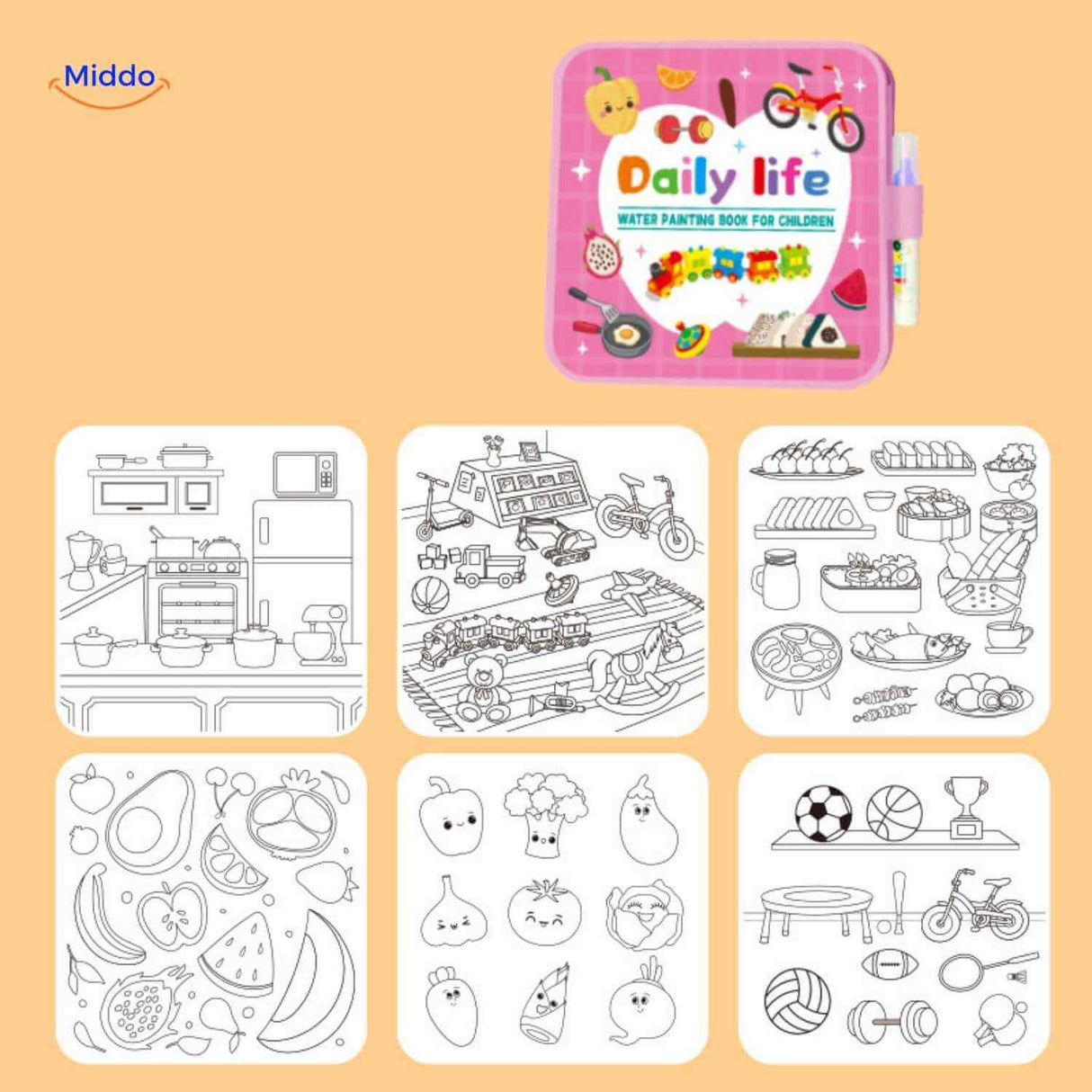 aquaDoodle boek dagelijks leven water verfboek kinderen leuke kleurplaten speelgoed www.middo.nl