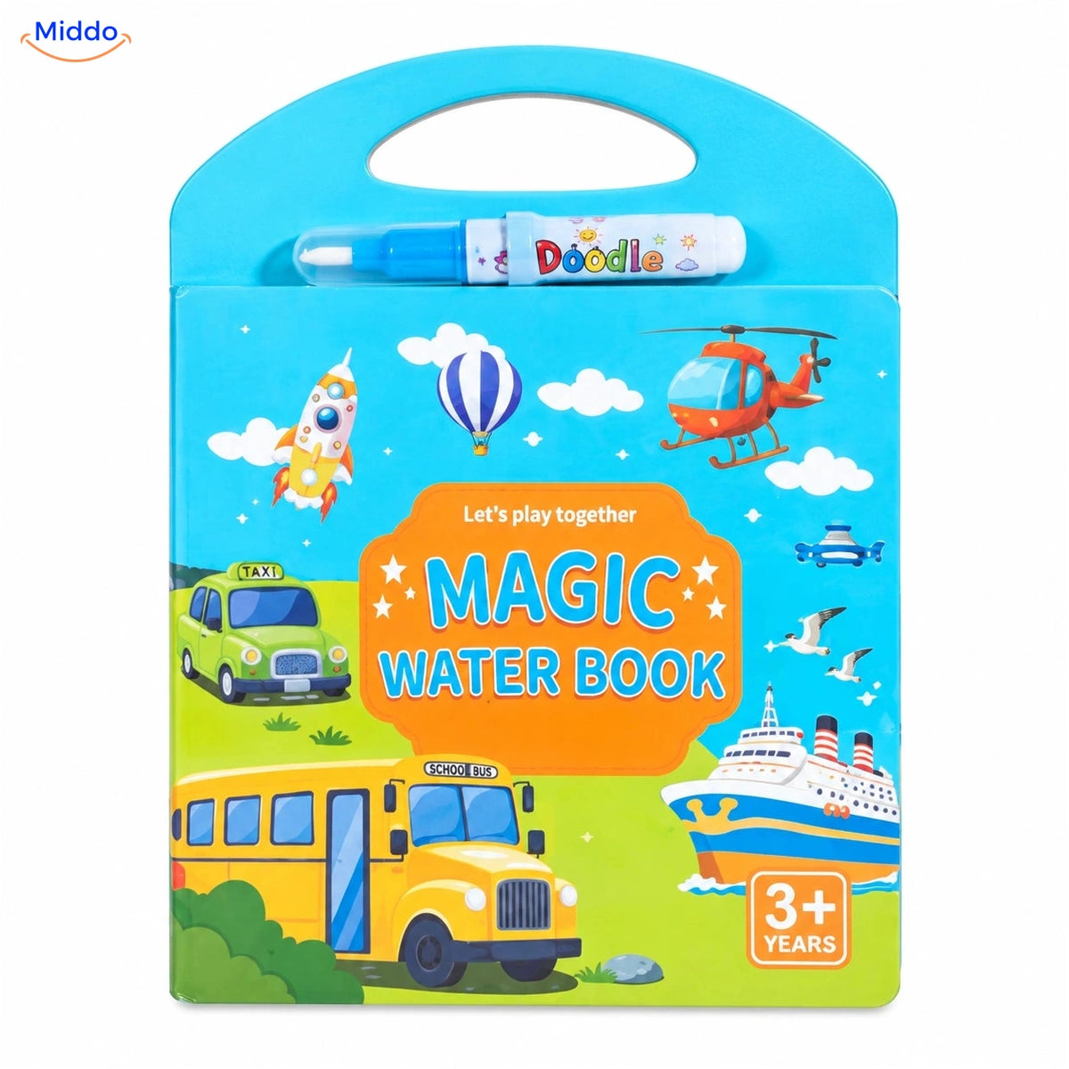 AquaDraw Vervoer – waterkleurboek met handvat en waterpen